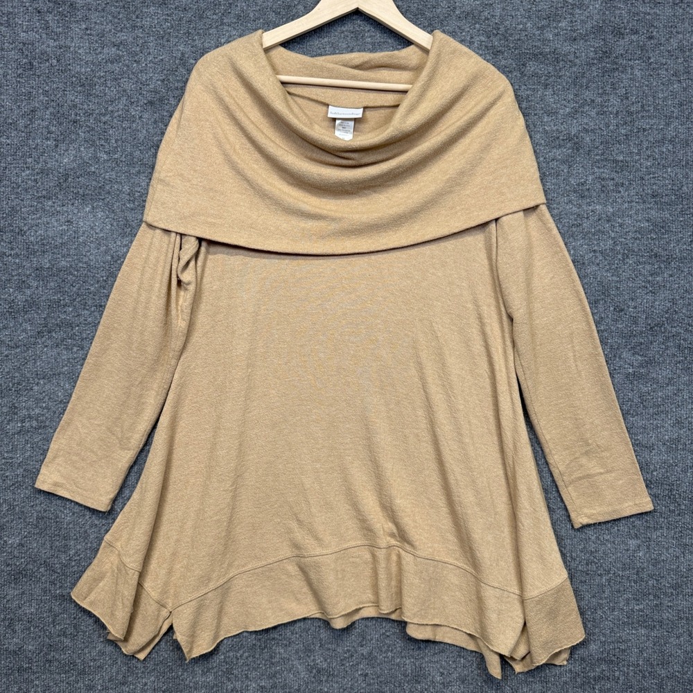 Soft Surroundings Medium Ava Tunic Beige Cowl Neck Lagenlook Knit Casual